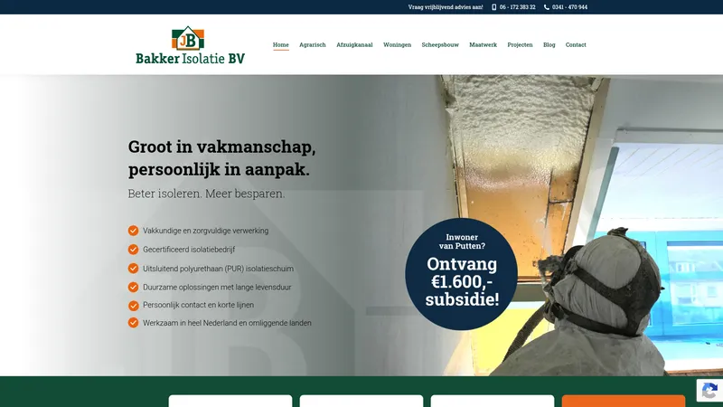Website van Bakker Isolatie B.V.