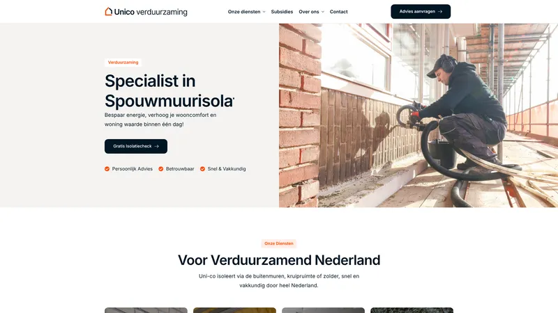 Website van Unico Verduurzaming